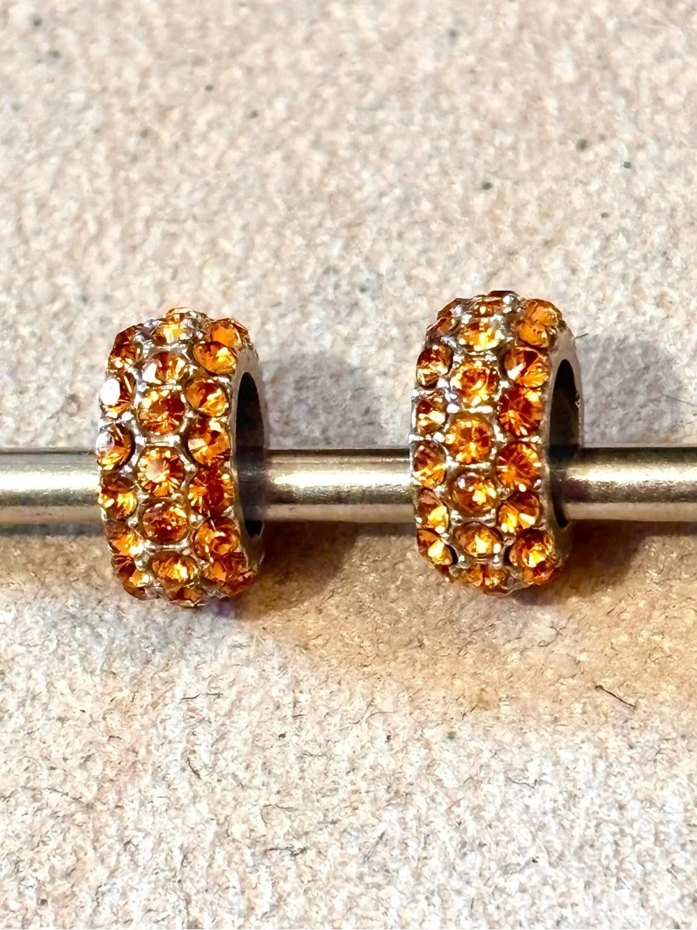 Two Brighton Glitter Spacers in yellow Thin beads Three rows of crystals Retired